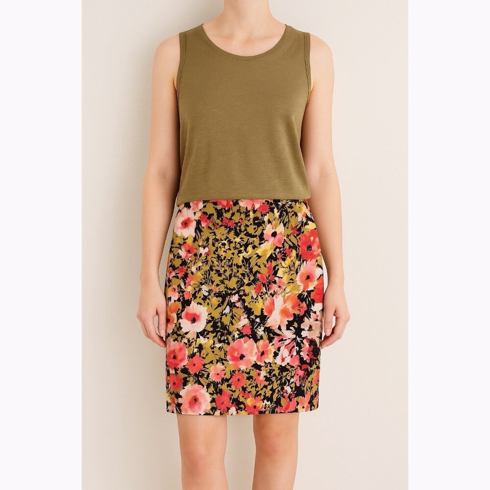 J. Jill Olive Green Floral Skirt Women’s 14 Flower Garden Cottagecore Fall
